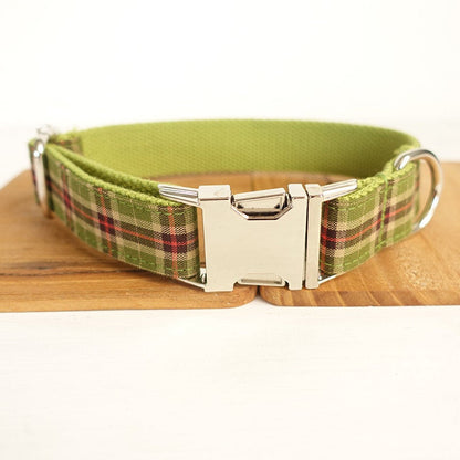 BRITISH Plaid Green Dog Collar Set