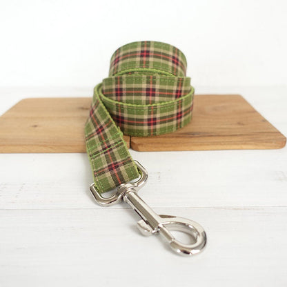 BRITISH Plaid Green Dog Collar Set