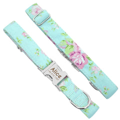 Blue Floral Engraved Dog Collar