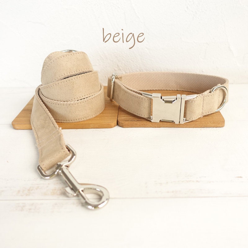 Personalised Solid Colour Velvet Dog Collar / Leash / Detachable Bowtie