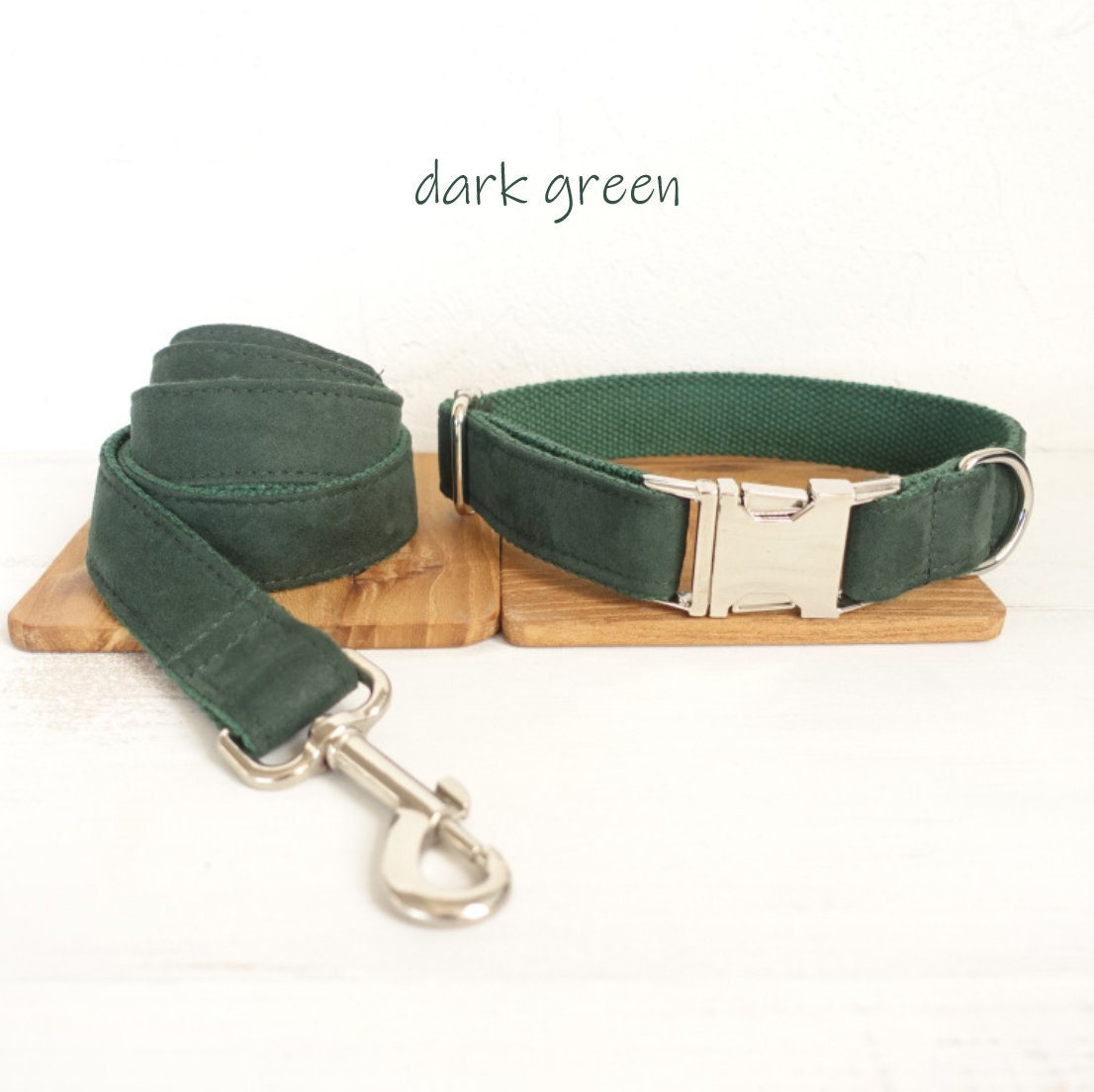 Personalised Solid Colour Velvet Dog Collar / Leash / Detachable Bowtie