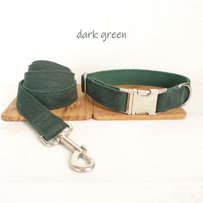 Personalised Solid Colour Velvet Dog Collar / Leash / Detachable Bowtie