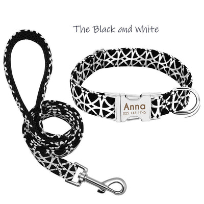 Custom Black and White Dog Collar & Leash