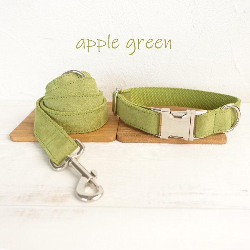 Personalised Solid Colour Velvet Dog Collar / Leash / Detachable Bowtie