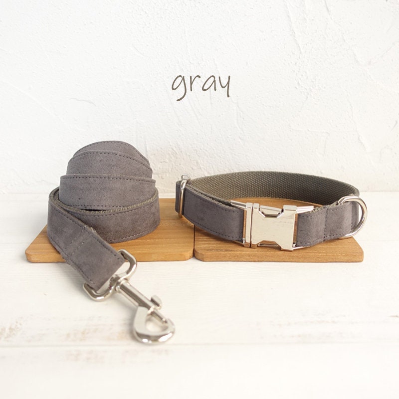 Personalised Solid Colour Velvet Dog Collar / Leash / Detachable Bowtie