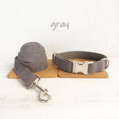 Personalised Solid Colour Velvet Dog Collar / Leash / Detachable Bowtie