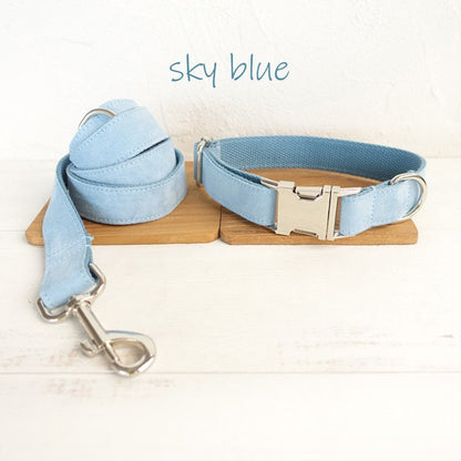 Personalised Solid Colour Velvet Dog Collar / Leash / Detachable Bowtie