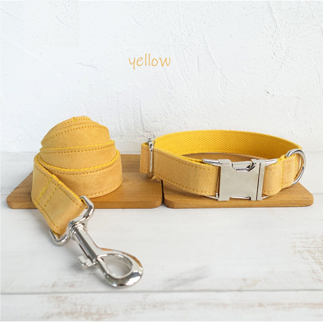 Personalised Solid Colour Velvet Dog Collar / Leash / Detachable Bowtie