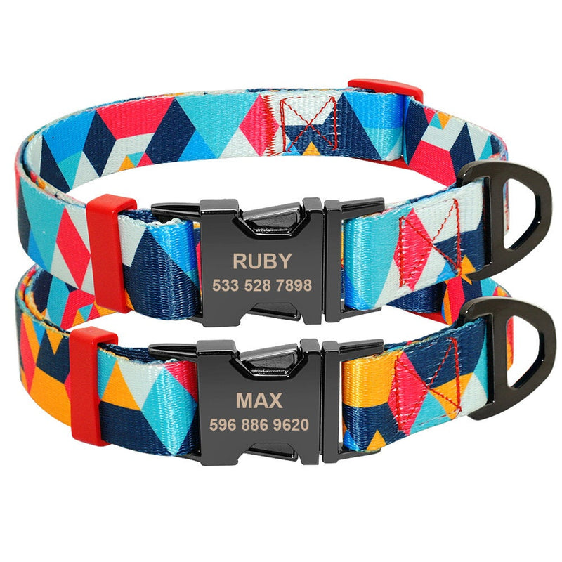 Diamond Patter Nylon Personalized Dog Collar