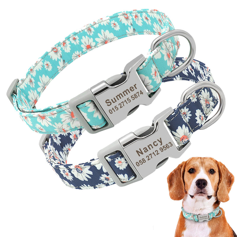 Floral Prints Nylon Personalized Dog Collar