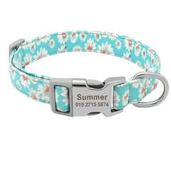 Personalized Engraved Nylon Daisy Floral Dog Collar Lightweight buckle * Poop Bag Holder * Matching Harness for Big Dogs