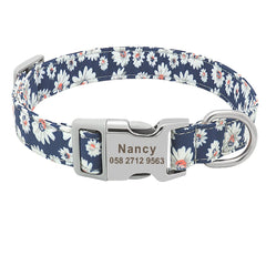 Personalized Engraved Nylon Daisy Floral Dog Collar Lightweight buckle * Poop Bag Holder * Matching Harness for Big Dogs