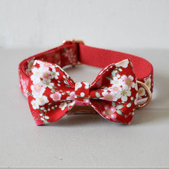 Personalized Red Floral Dog Collar Set