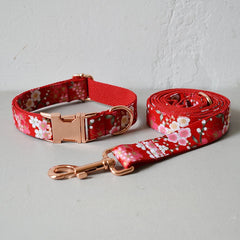 Personalized Red Floral Dog Collar Set