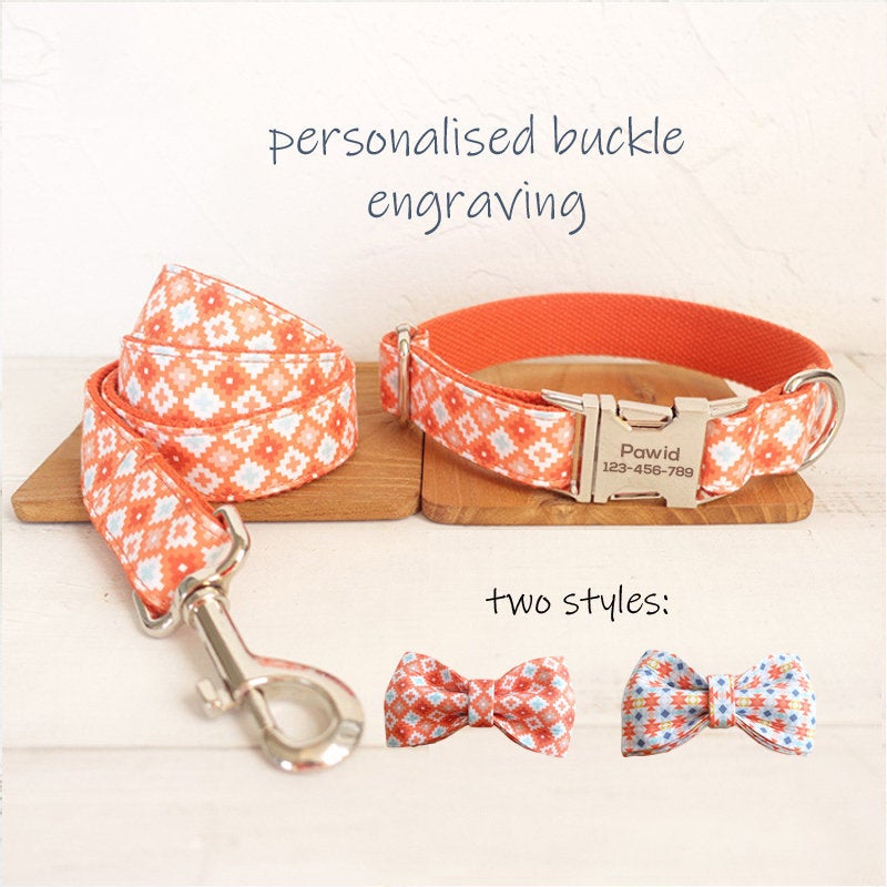 Biscuit Pattern Dog Collar/Leash/Bowtie