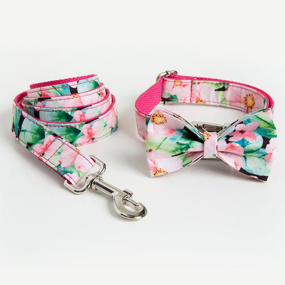 Pink Floral Dog Collar and Lead Set for Girl Dog