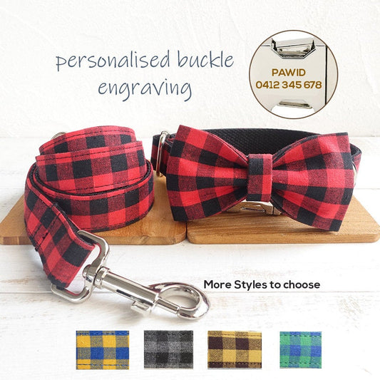 Personalised Buffalo Plain Dog Collar Set
