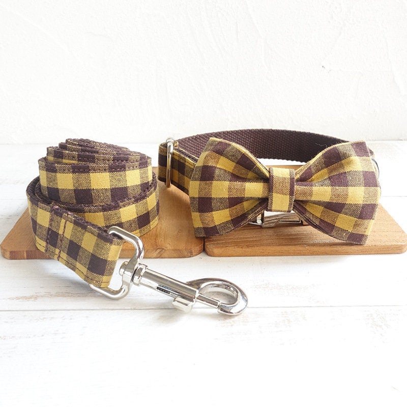 Bow Tie Personalised Dog Collar and Lead Set