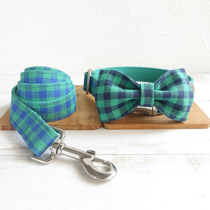 Bow Tie Personalised Dog Collar and Lead Set