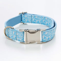 Handmade Blue Paisley Design Dog Collar Set