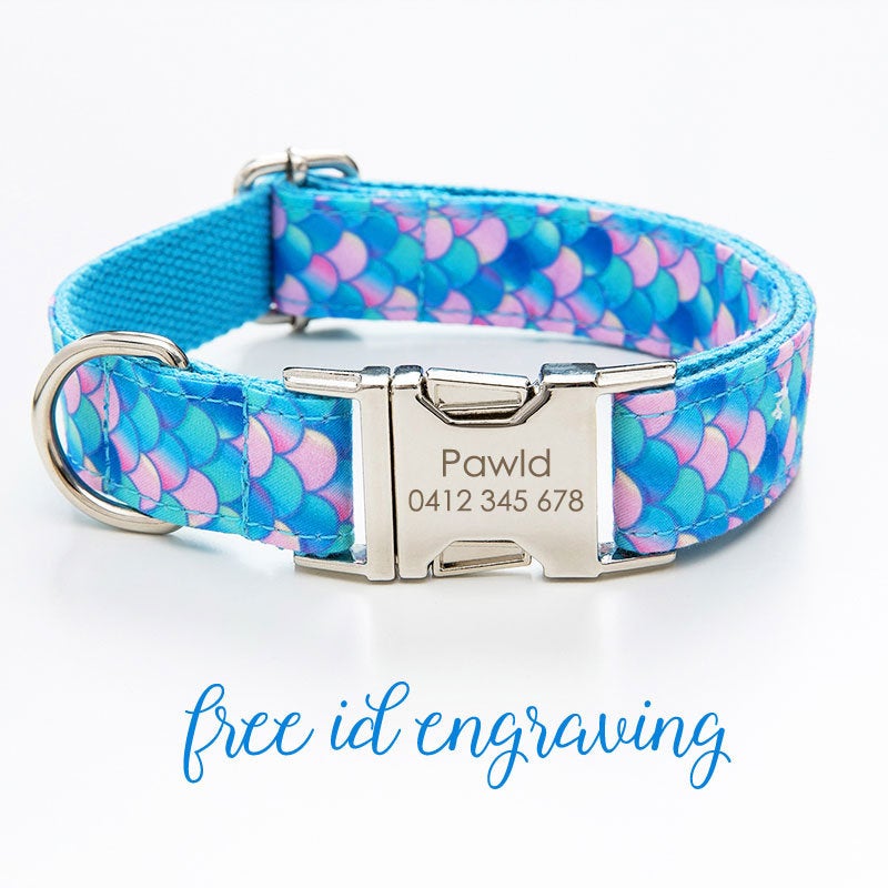 Personalised Mermaid Bow Tie Dog Collar Set