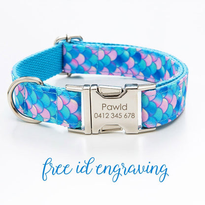 Personalised Mermaid Bow Tie Dog Collar Set