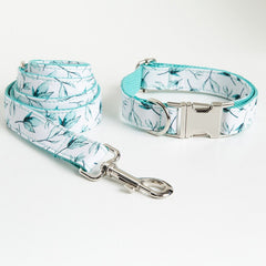 Summer Leaves Custom Dog Collar and Lead Set with Poop Bag
