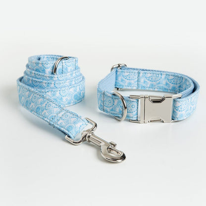 Handmade Blue Paisley Design Dog Collar Set