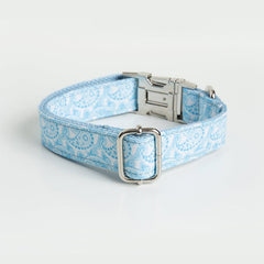 Handmade Blue Paisley Design Dog Collar Set