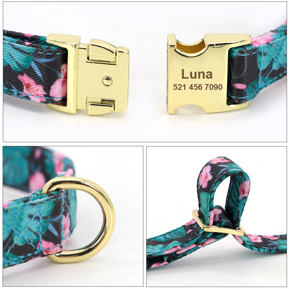 Laser Engraved Nylon Flower Dog Collar Set