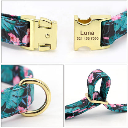 Laser Engraved Nylon Flower Dog Collar Set