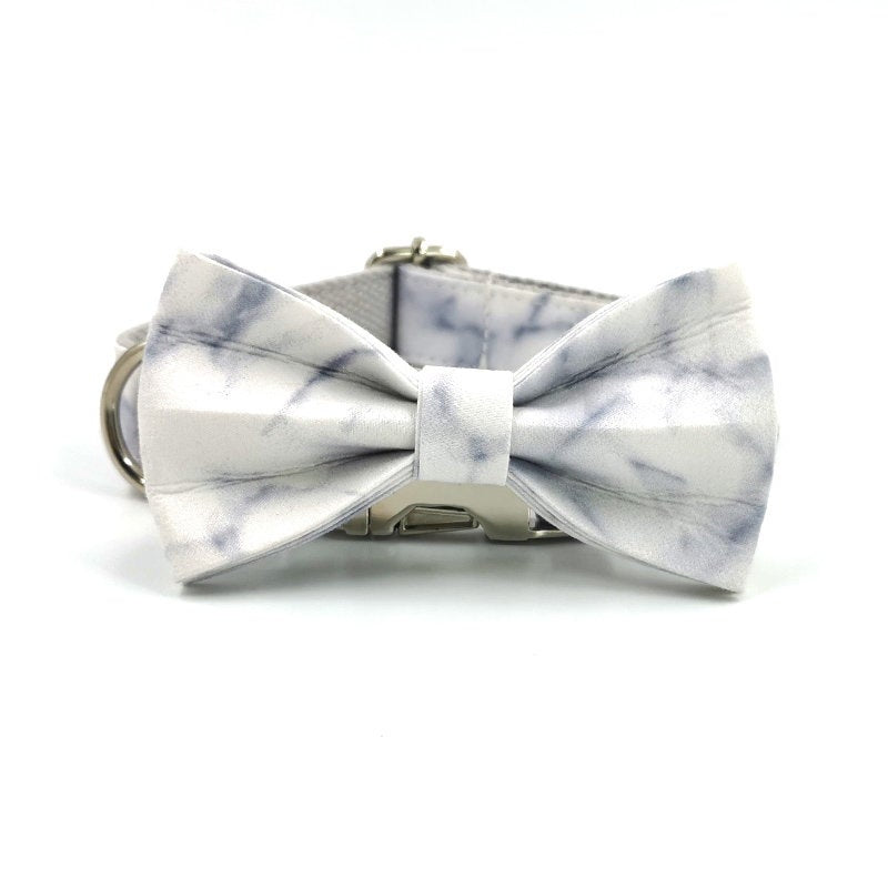 Handmade Engraved Dog Bowtie Collar Set