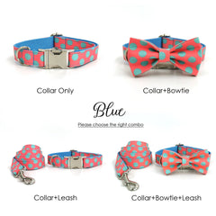 Polka Dot Personalized  Dog Collar Bow Tie Set
