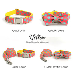 Polka Dot Personalized  Dog Collar Bow Tie Set