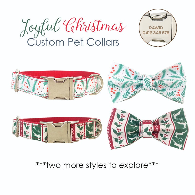 Joyful Christmas Custom Dog Collar Set