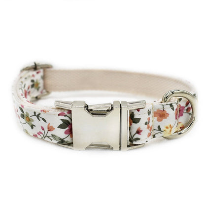 Personalize Engraved Handmade White Floral Dog Collar or Dog Collar and Lead Set