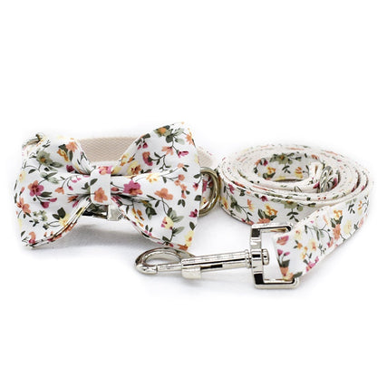 Personalize Engraved Handmade White Floral Dog Collar or Dog Collar and Lead Set