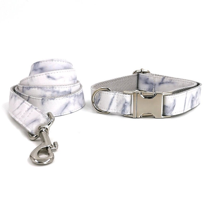 Handmade Engraved Dog Bowtie Collar Set