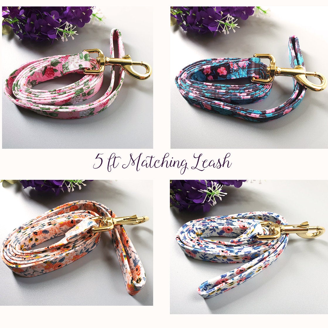 Laser Engraved Nylon Flower Dog Collar Set