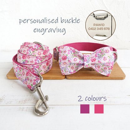 Personalised Bow Tie Floral Dog Collar Set