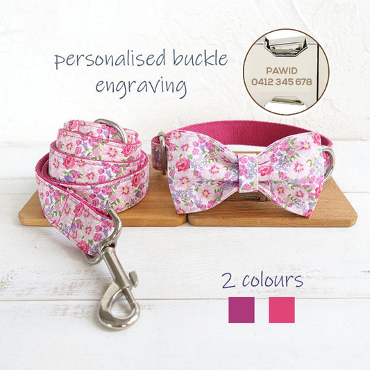 Personalised Bow Tie Floral Dog Collar Set