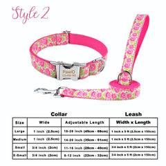 Free Engraving Floral Dog Collar Leash Set