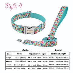 Free Engraving Floral Dog Collar Leash Set