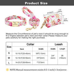 Custom Engraved Floral Dog Collar, Leash, Poop Bag