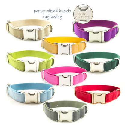 Personalised Solid Colour Velvet Dog Collar / Leash / Detachable Bowtie