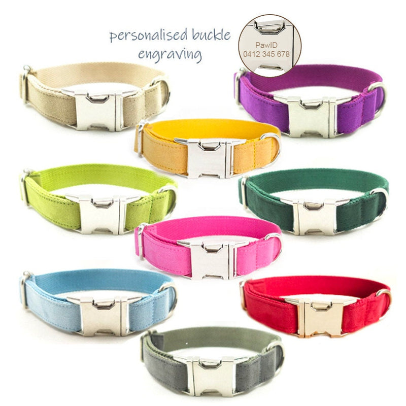 Personalized Laser Engraved Handmade Solid Colour Velvet Dog Collar / Leash / Detachable Bowtie, different combos available