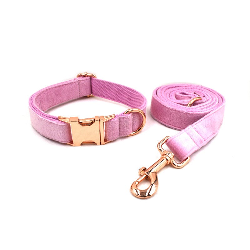 Bow Tie Baby Pink Thick Velvet Dog Collar Set