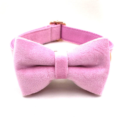 Bow Tie Baby Pink Thick Velvet Dog Collar Set