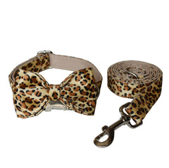 Personalized Leopard Print  Bow Tie Dog Collar Set
