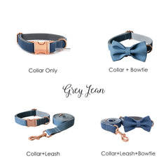 Handmade Jeans Custom Dog Collar Bow Tie Set